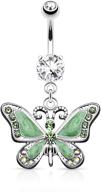 🦋 stunning 14ga stainless steel cz crystal butterfly dangling belly button ring by pierced owl logo