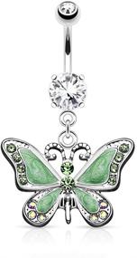 img 2 attached to 🦋 Stunning 14GA Stainless Steel CZ Crystal Butterfly Dangling Belly Button Ring by Pierced Owl