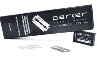 100 count | parker safety razor double edge blades | premium platinum stainless steel with ptfe, tungsten & chromium coating | smooth & comfortable shaves logo