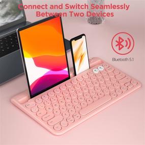 img 3 attached to 💖 Rechargeable Multi-Device Bluetooth Keyboard, Samsers Wireless Bluetooth 5.1 Keyboard with Built-In Stand, Support for 2 Devices - Smartphone Tablet iPad Laptop MacBook PC iOS Android Windows - Pink