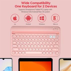 img 2 attached to 💖 Rechargeable Multi-Device Bluetooth Keyboard, Samsers Wireless Bluetooth 5.1 Keyboard with Built-In Stand, Support for 2 Devices - Smartphone Tablet iPad Laptop MacBook PC iOS Android Windows - Pink