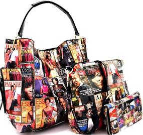 img 4 attached to 👜 Multi Pocket Michelle Obama Magazine Cover 3-in-1 Hobo Purse Handbag Crossbody Bag Wallet SET with Single Strap