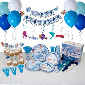 img 3 attached to Under the Sea Party Decorations - Complete 176 Pcs Ocean Birthday Decorations for 16 Kids – Balloons, Banner, Plates, Tablecloth and More by Aisha Party Designs