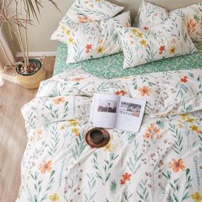 img 1 attached to 🌸 Floral Duvet Cover Twin - 100% Cotton Floral Botanical White Bedding Set for Girls/Women - Garden Style with Red/Yellow Flowers Printed on White - Zipper Closure (No Comforter Included)