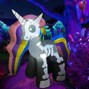 img 4 attached to 🦄 GOOSH 5FT Rainbow Skeleton Unicorn Inflatable with LED Lights for Halloween Yard Decoration - Outdoor Standing Clearance for Holiday, Party, Thanksgiving, Garden