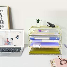 img 2 attached to Spacrea Gold 4 Tier Desk Organizer with Upper Display Shelf - Stackable Paper Tray for Home Office Supplies