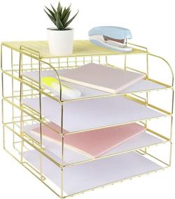 img 4 attached to Spacrea Gold 4 Tier Desk Organizer with Upper Display Shelf - Stackable Paper Tray for Home Office Supplies