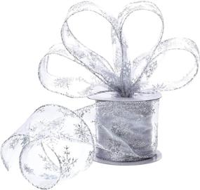 img 4 attached to 🎁 10m Silver Boao Organza Ribbon Snowflake Wired Sheer Glitter Ribbon with Spool - Ideal for Christmas Decoration, Gift Wrapping, Party Decor