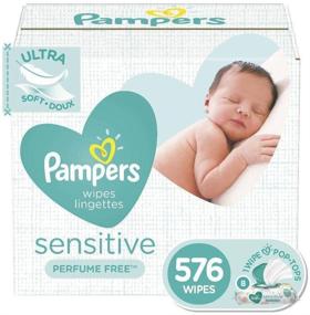 img 2 attached to 👶 Pampers Sensitive Baby Diaper Wipes Refill: 576 Count, 9X Gentle Cleaning - Must-Have for Babies!