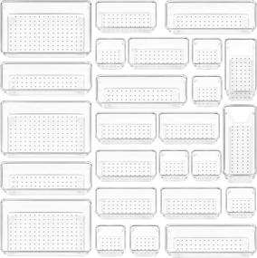 img 4 attached to Premium 25 PCS Clear Plastic Drawer Organizers Set by Vtopmart - Versatile Bathroom and Vanity Trays for Makeup, Jewelries, Kitchen Utensils, and Office Supplies