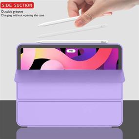 img 3 attached to ZryXal iPad Air 4 10.9 Inch 2020 Case - Protective Cover with Pencil Holder and Right Side Charging, Support Touch ID (Clove Purple)