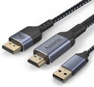 4k hdmi to displayport cable with usb power - hdmi 1.4 input to displayport 1.2 output - for xbox one/360/ns/ps4/ps5/mac mini, pc to monitor logo