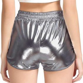 img 2 attached to 🌟 MAKARTHY Metallic Sparkly Rave Shorts for Women, with Elastic Waist