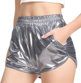 img 3 attached to 🌟 MAKARTHY Metallic Sparkly Rave Shorts for Women, with Elastic Waist