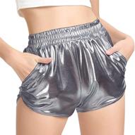 🌟 makarthy metallic sparkly rave shorts for women, with elastic waist logo