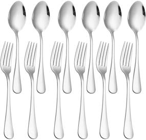 img 4 attached to 🍴 Premium Set of 12, Heavy-Duty Stainless Steel Dinner Forks and Spoons Silverware Set - 8 Inch Forks and 7.2 Inch Spoons, Dishwasher Safe