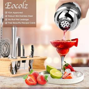 img 2 attached to 🍸 Eocolz Cocktail Shaker Bar Set - Ultimate Bartender Kit with Stand Accessories: Premium Martini Shaker, Jigger, Strainer, Mixer Spoon, Tongs, Pourer, Muddler, Bottle Opener - Professional Bar and Home Drink Making Tools