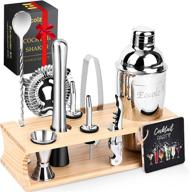 🍸 eocolz cocktail shaker bar set - ultimate bartender kit with stand accessories: premium martini shaker, jigger, strainer, mixer spoon, tongs, pourer, muddler, bottle opener - professional bar and home drink making tools logo