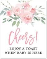🍾 24 шт. розовые цветочные бирки для подарков на беби-шауэр с шампанским (2" x 2.5") - за здоровье логотип