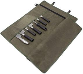 img 2 attached to 🎒 Waxed Canvas Chef’s Knife Roll Bag: Portable Cutlery Carrier in Army Green - Holds up to 10 Knives and Kitchen Tools, with Additional Zipper Pocket