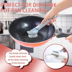 img 2 attached to Ultimate Dish Scrubber with Soap Dispenser - Soap Dispensing Dish Brush Set for Effortless Dishwashing - Kitchen Scrub Dish Wand for Dishes, Sink, Pot, Pan Cleaning and Washing - 1 Handle, 4 Refill Replacement Heads [Updated]