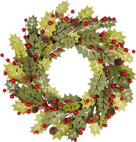 img 4 attached to Greenwood Winter Wreath with Berries, Pine Cones - 18 Inch Christmas Decorations for better SEO