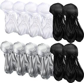 img 4 attached to 12-Piece Silky Durag Long Tailed Turban Headwear: Ultimate Headwraps for Men and Women in Running, Fitness, Cycling, Hiking, Camping