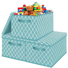 img 4 attached to 🧸 VERONLY Toy Boxes Organizers and Storage Bins with Lids - Collapsible Storage Cubes Baskets with Durable Handles for Closet, Playroom, Shelves, Office, Nursery, Pantry - Blue 3 Pack - 14.4x10x8.5 inches: Neatly Organize Toys & More!