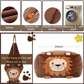 img 2 attached to Velvet Lion Storage Bean Bag Chair Cover for Kids - Soft Stuffed Animal Hammock Holder Replacing Mesh Hammock - Ideal for Toy, Blanket, Towel, and Clothes Storage (Brown)