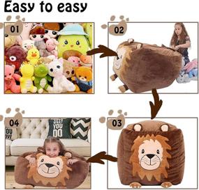 img 1 attached to Velvet Lion Storage Bean Bag Chair Cover for Kids - Soft Stuffed Animal Hammock Holder Replacing Mesh Hammock - Ideal for Toy, Blanket, Towel, and Clothes Storage (Brown)