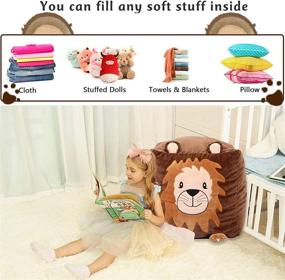 img 3 attached to Velvet Lion Storage Bean Bag Chair Cover for Kids - Soft Stuffed Animal Hammock Holder Replacing Mesh Hammock - Ideal for Toy, Blanket, Towel, and Clothes Storage (Brown)