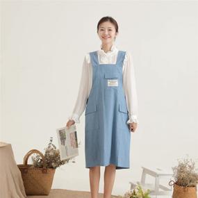 img 3 attached to 🍽️ Japanese Style X Shape Denim Smock Natural Cotton APRON for Chefs - Halter Cross Bandage Bib Design for Kitchen and Garden Wear