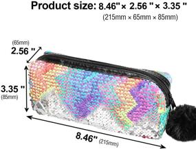 img 3 attached to PHOGARY Glitter Cosmetic Bag Mermaid Reversible Sequins Portable Double 🌈 Color Make Up Pouch for Girls with Pompon Zip Closure (Colorful)