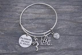 img 3 attached to Empowering Volleyball Charm Bangle Bracelet for Female Players: She Believed She Could So She Did - Inspirational Jewelry and Gifts