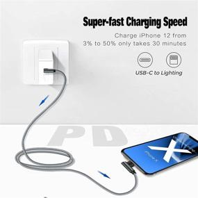 img 3 attached to 🔌 Высокоскоростной кабель USB C к Lightning - сертифицированный MFi для быстрой зарядки iPhone 12 - длина 6 футов - кабель зарядки 90 градусов Type C - совместим с iPhone 13/12/12 ProMax/12Mini/11 Pro Max/X/XS/XR/8, iPad 8th - Цвет: серый