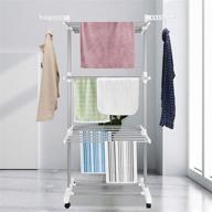 efficient and convenient 3-tier rolling clothes drying rack with side wings - innotic laundry dryer stand with casters (gray white) логотип