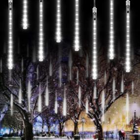 img 4 attached to Joycabin Meteor Shower Rain Light: Stunning Waterproof Christmas Lights for Magical Holiday Decor - 192 LEDs, 8 Tube Design - Ideal for Parties, Weddings, and Christmas Tree Decoration (White)