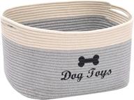 xbopetda dog toy basket - cotton rope storage bin with pet toy organizer box - ideal for pet clothes, blankets, treats - gray/white logo