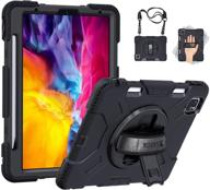 📱 groleoa ipad pro 11 inch case 2020: heavy duty rugged protective case with pencil holder, rotating kickstand, and shoulder strap - compatible with ipad pro 11" 2nd gen, black logo