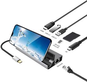img 4 attached to 7-in-1 USB C Hub for MacBook Pro with Phone Stand - YCE USB C Adapter for Samsung Dex, HDMI 4K, PD, LAN, SD/TF Slots, 2x USB 3.0 Ports