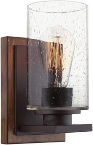 img 4 attached to 🔥 Kira Home Sedona 9" Modern Rustic Wall Sconce: Oil Rubbed Bronze + Wood Style Walnut Finish