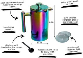 img 1 attached to Premium 34 Oz Stainless-Steel French Press Coffee Maker - Colorful Rainbow Double Walled French Coffee Press & Tea Makers with Bonus Scoop & Filters