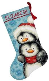 img 2 attached to 🎄 Personalized Christmas Stocking Kit - Dimensions Needlepoint Hugging Penguins, Printed on 12 Mesh Canvas, 16 Inch