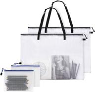 🎨 apipi 4-piece art portfolio bags - 2 waterproof art supply storage bags with zipper and handle, mesh pvc organizer pocket, and 2 pencil bags for artworks, large posters, and painting materials (19"x25") logo