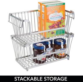 img 1 attached to 📦 mDesign Modern Farmhouse Metal Wire Stackable Storage Organizer Bin Basket with Handles for Kitchen Cabinets, Pantry, Closets, Bathrooms - 12.4'' Wide, 2 Pack - Chrome