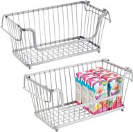 📦 mdesign modern farmhouse metal wire stackable storage organizer bin basket with handles for kitchen cabinets, pantry, closets, bathrooms - 12.4'' wide, 2 pack - chrome логотип