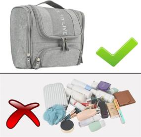 img 1 attached to Water-resistant Hanging Toiletry Bag for Men and Women - Large Capacity Dopp Kit Shower Bag with 2-Pack Silicone Travel Bottles (Grey)