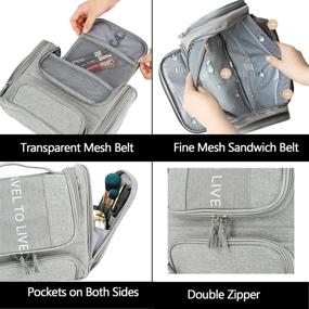 img 2 attached to Water-resistant Hanging Toiletry Bag for Men and Women - Large Capacity Dopp Kit Shower Bag with 2-Pack Silicone Travel Bottles (Grey)