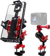 🏍️ premium red metal motorcycle phone mount with camera mount - anti-vibration iphone/samsung holder for harley davidson & all handlebars - adjustable & durable logo