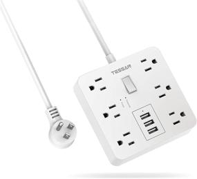 img 4 attached to Surge Protector Power Strip with 3 USB Ports: TESSAN 5 ft Flat Plug Extension Cord with 6 AC Outlets for Home, Office, Dorm Room - White